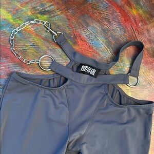 POSTER GRL Charcoal Chain Strap pants stretch hip cut offs gray rave club